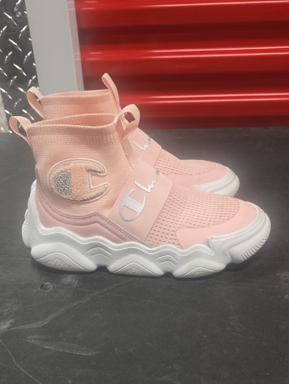 Champion Kids Peach Pink High-Top Slip-On Sneakers Size 1y ****